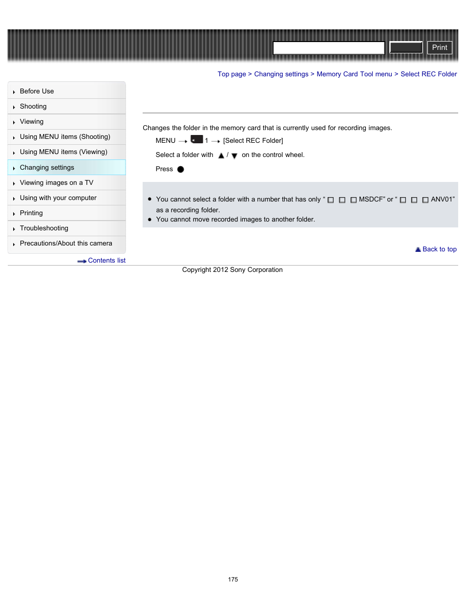 Select rec folder, Cyber-shot user guide | Sony DSC-RX100 User Manual | Page 182 / 259