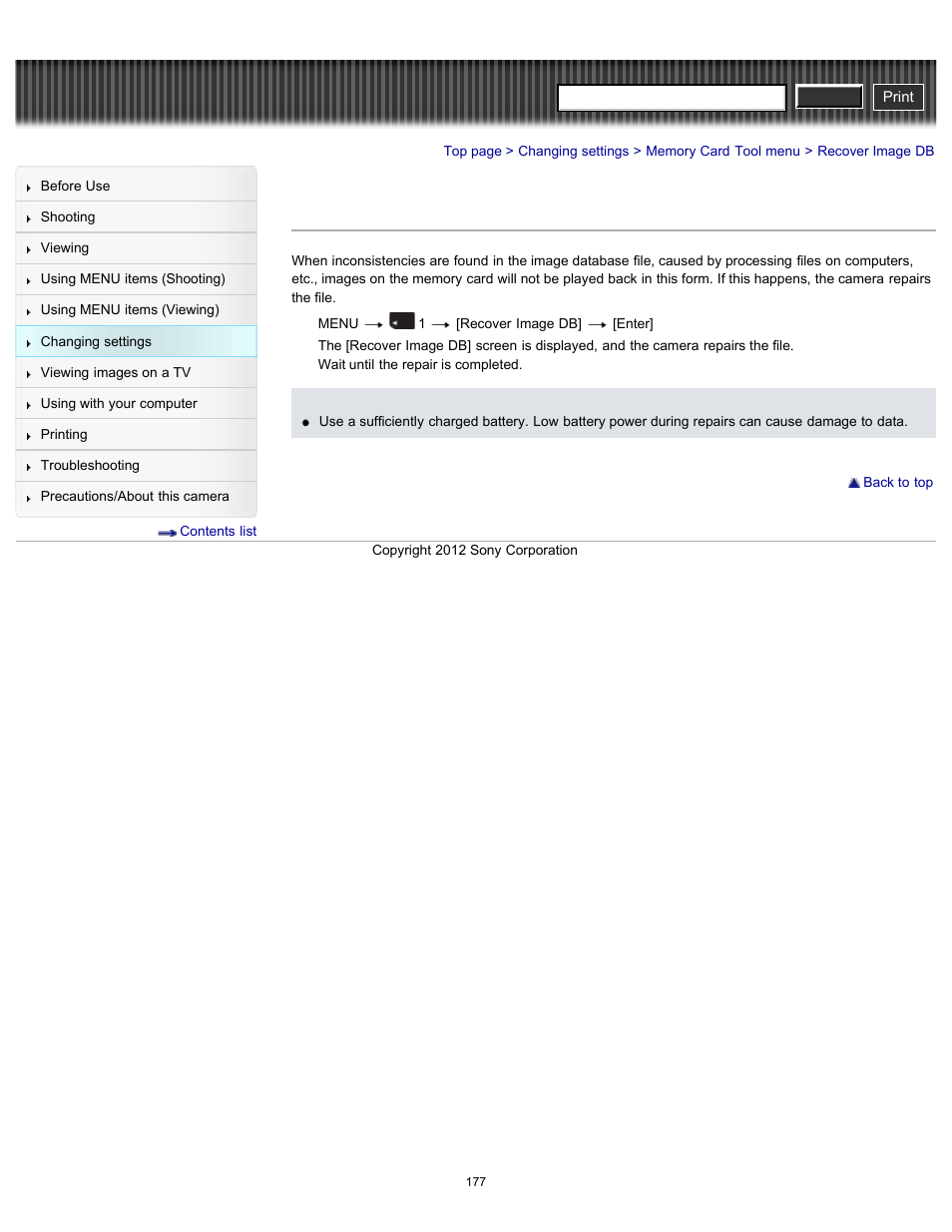 Recover image db, Cyber-shot user guide | Sony DSC-RX100 User Manual | Page 184 / 259