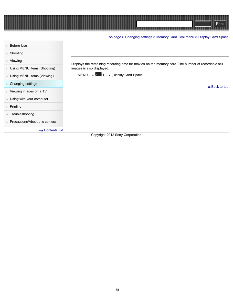 Display card space, Cyber-shot user guide | Sony DSC-RX100 User Manual | Page 185 / 259
