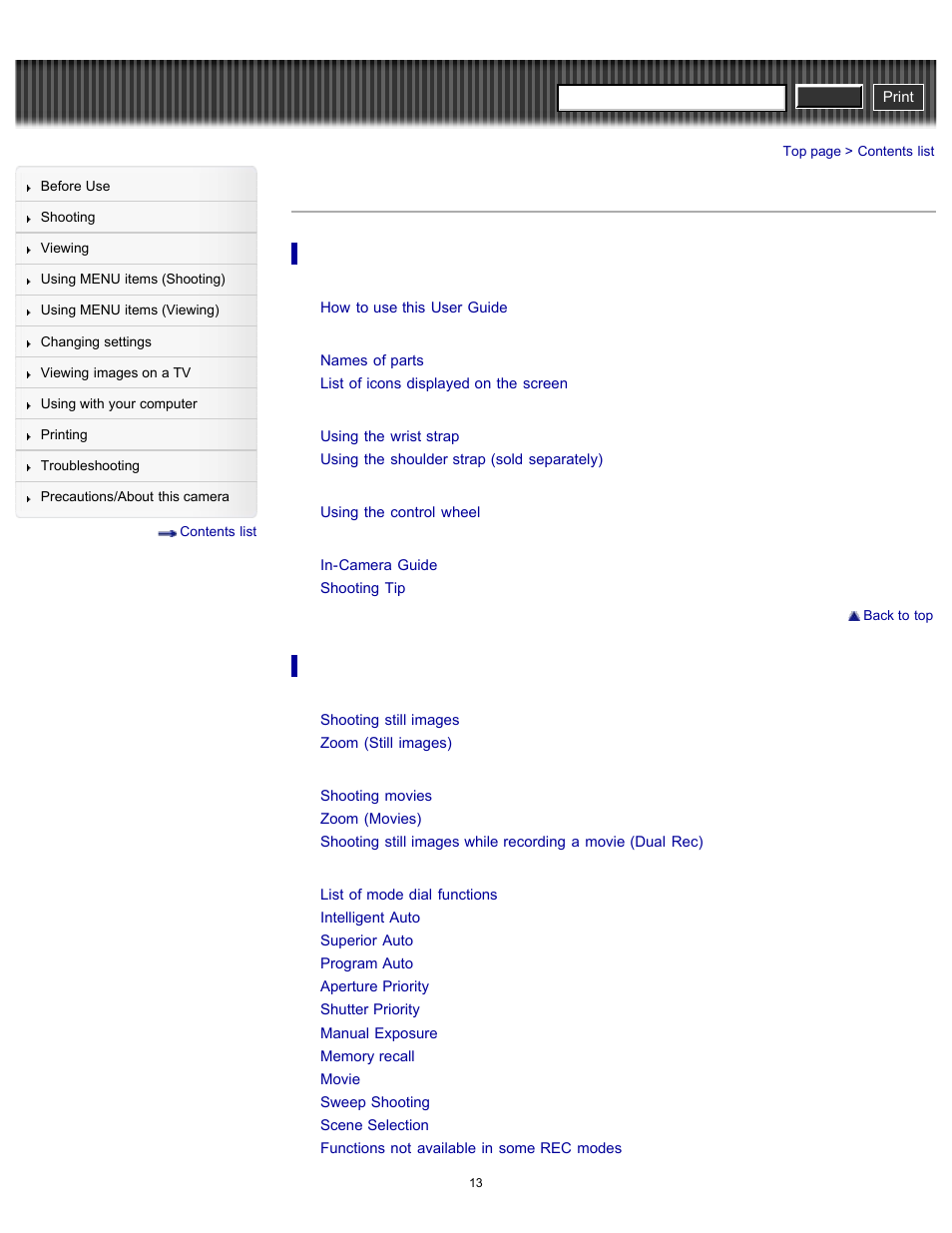 Contents list | Sony DSC-RX100 User Manual | Page 20 / 259