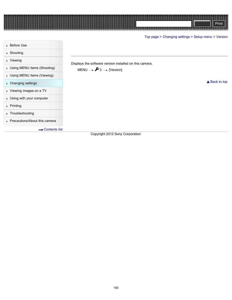 Version, Cyber-shot user guide | Sony DSC-RX100 User Manual | Page 200 / 259