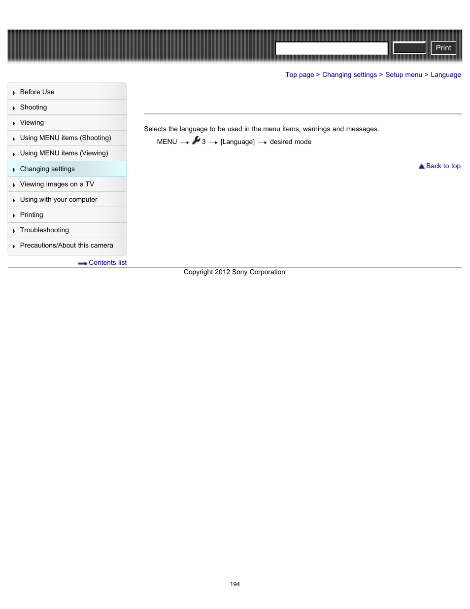 Language, Cyber-shot user guide | Sony DSC-RX100 User Manual | Page 201 / 259
