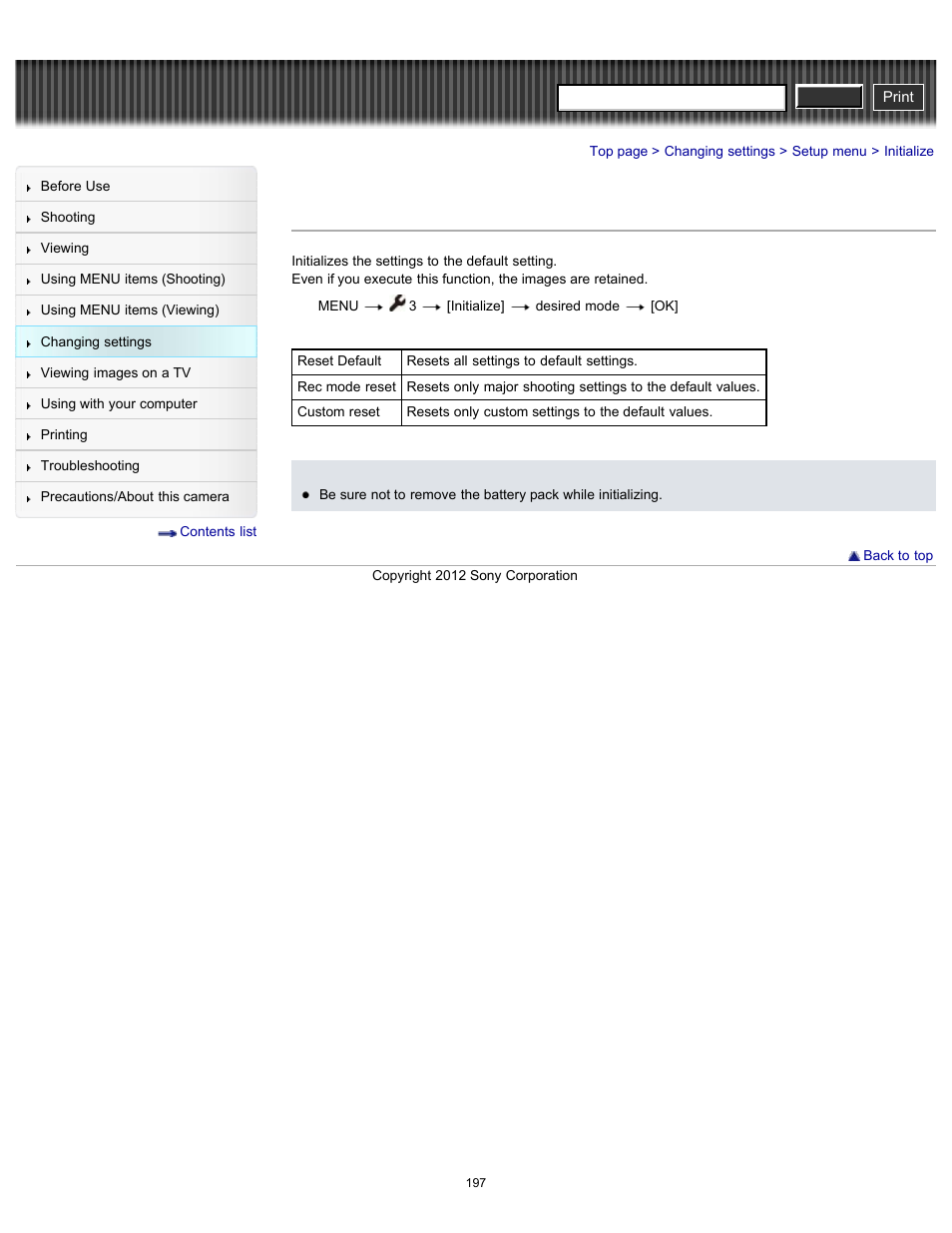 Initialize, Cyber-shot user guide | Sony DSC-RX100 User Manual | Page 204 / 259