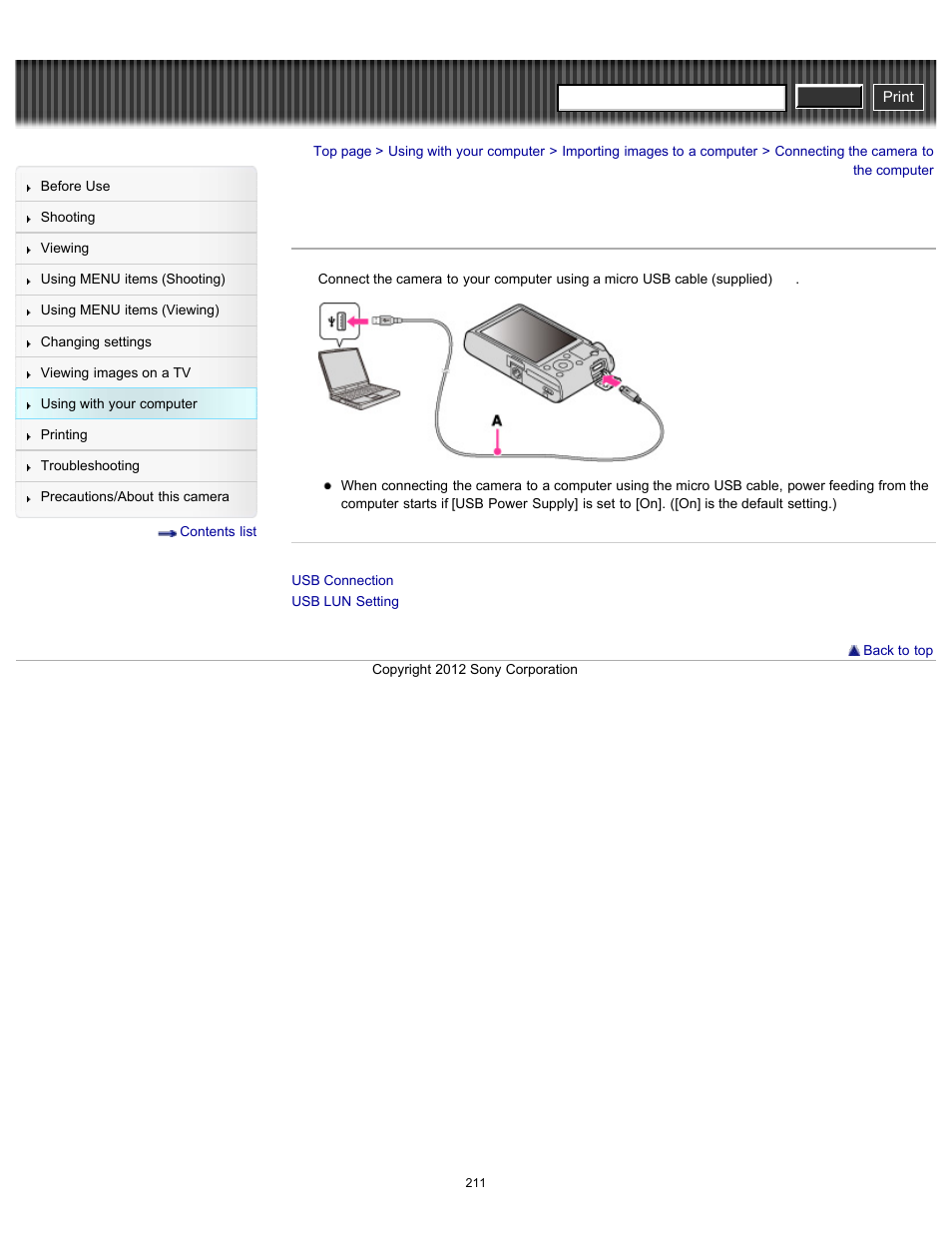 Connecting the camera to the computer, Cyber-shot user guide | Sony DSC-RX100 User Manual | Page 218 / 259