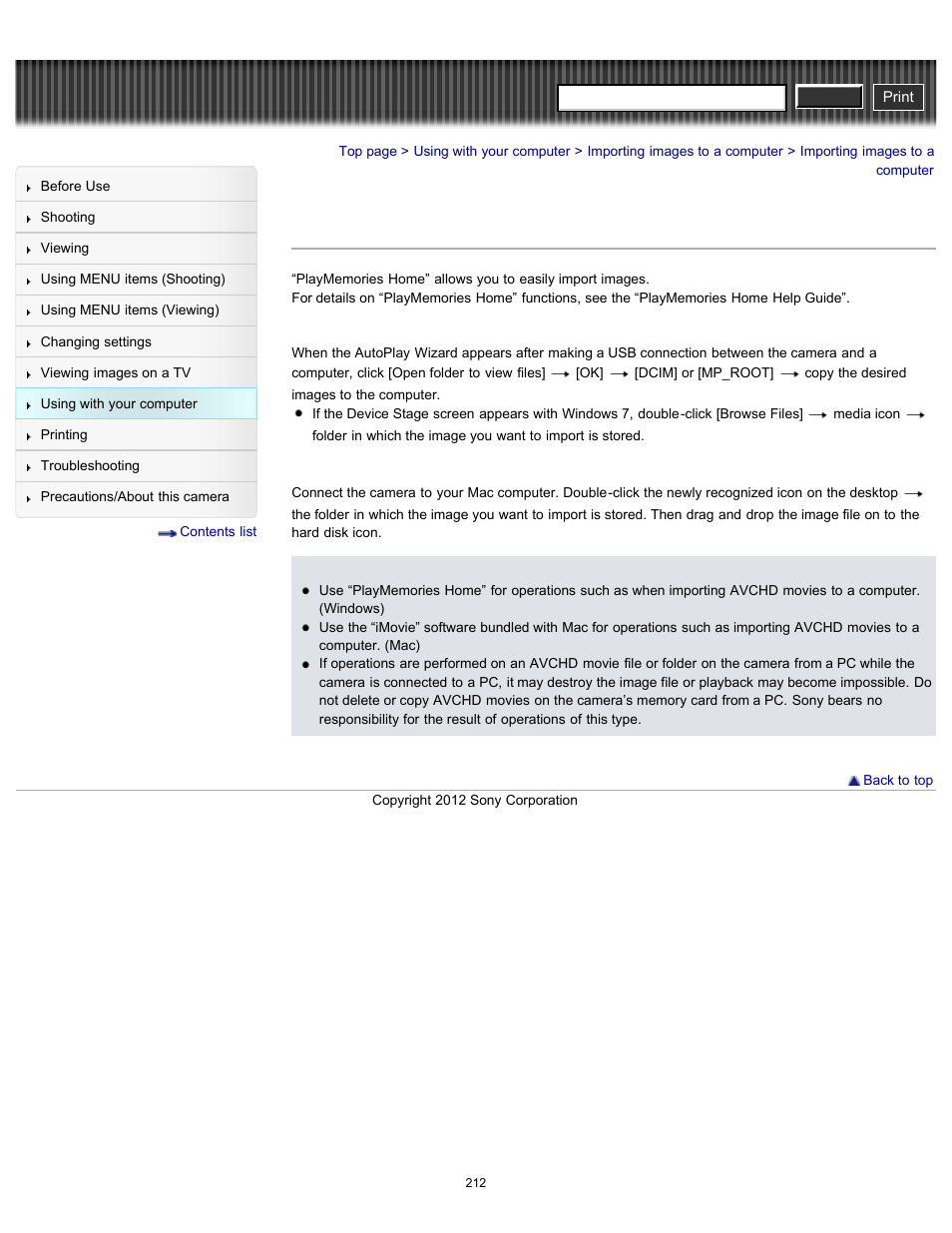 Importing images to a computer, Cyber-shot user guide | Sony DSC-RX100 User Manual | Page 219 / 259