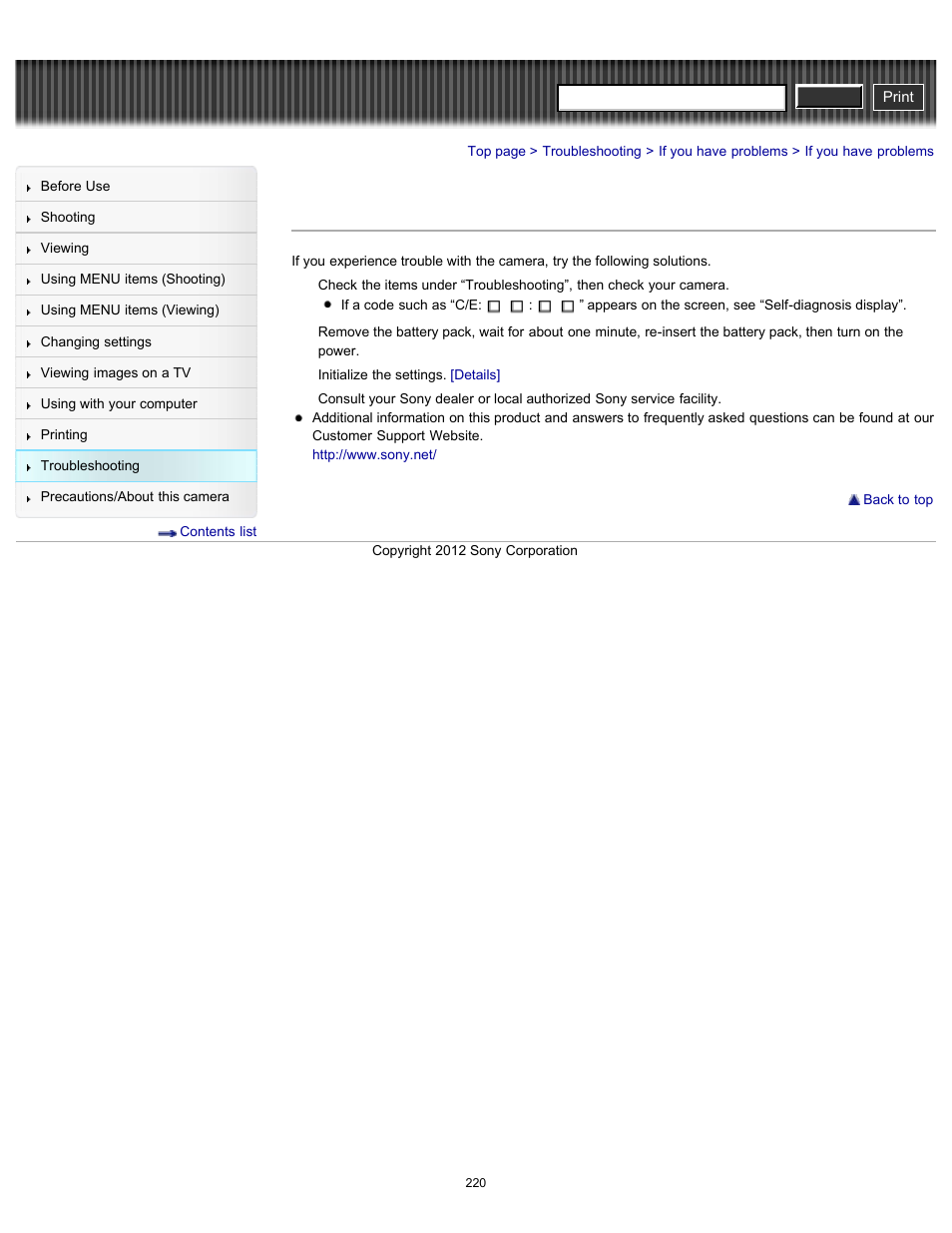 If you have problems, Cyber-shot user guide | Sony DSC-RX100 User Manual | Page 227 / 259