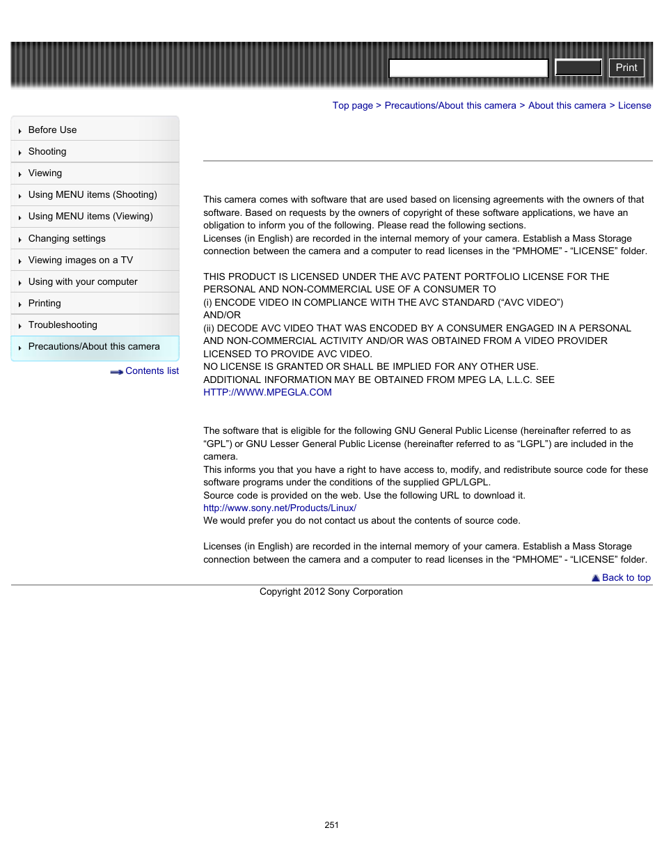License, Cyber-shot user guide | Sony DSC-RX100 User Manual | Page 258 / 259