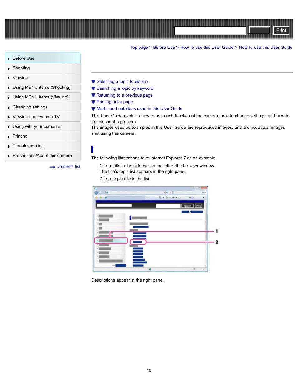 How to use this user guide, Selecting a topic to display, Cyber-shot user guide | Sony DSC-RX100 User Manual | Page 26 / 259