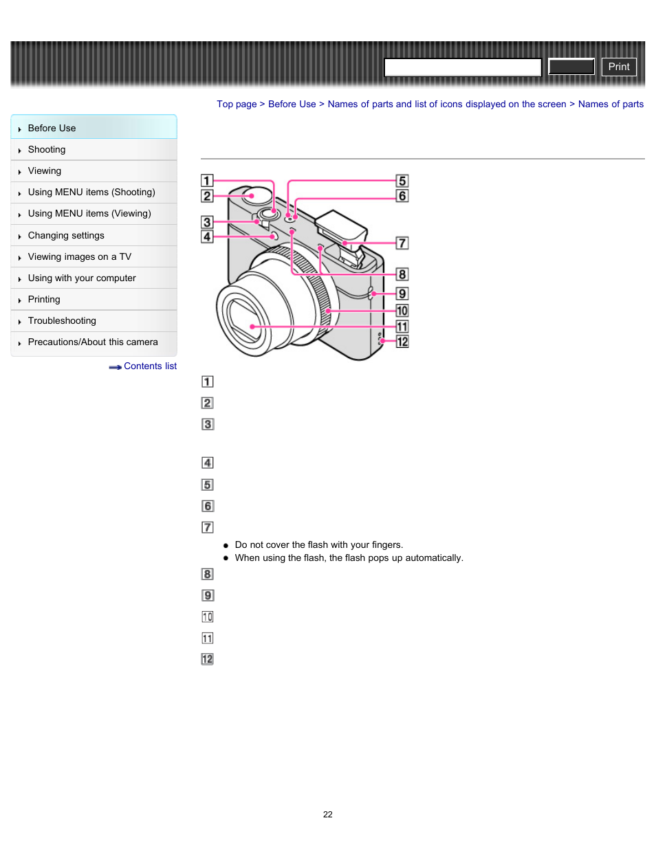 Names of parts, Cyber-shot user guide | Sony DSC-RX100 User Manual | Page 29 / 259