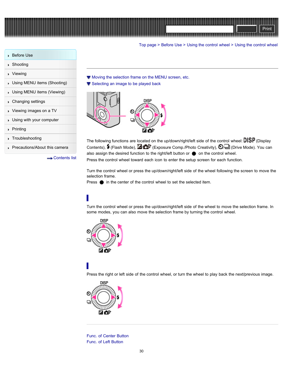 Using the control wheel, Cyber-shot user guide | Sony DSC-RX100 User Manual | Page 37 / 259