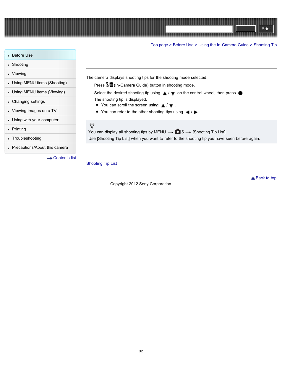 Shooting tip, Cyber-shot user guide | Sony DSC-RX100 User Manual | Page 39 / 259