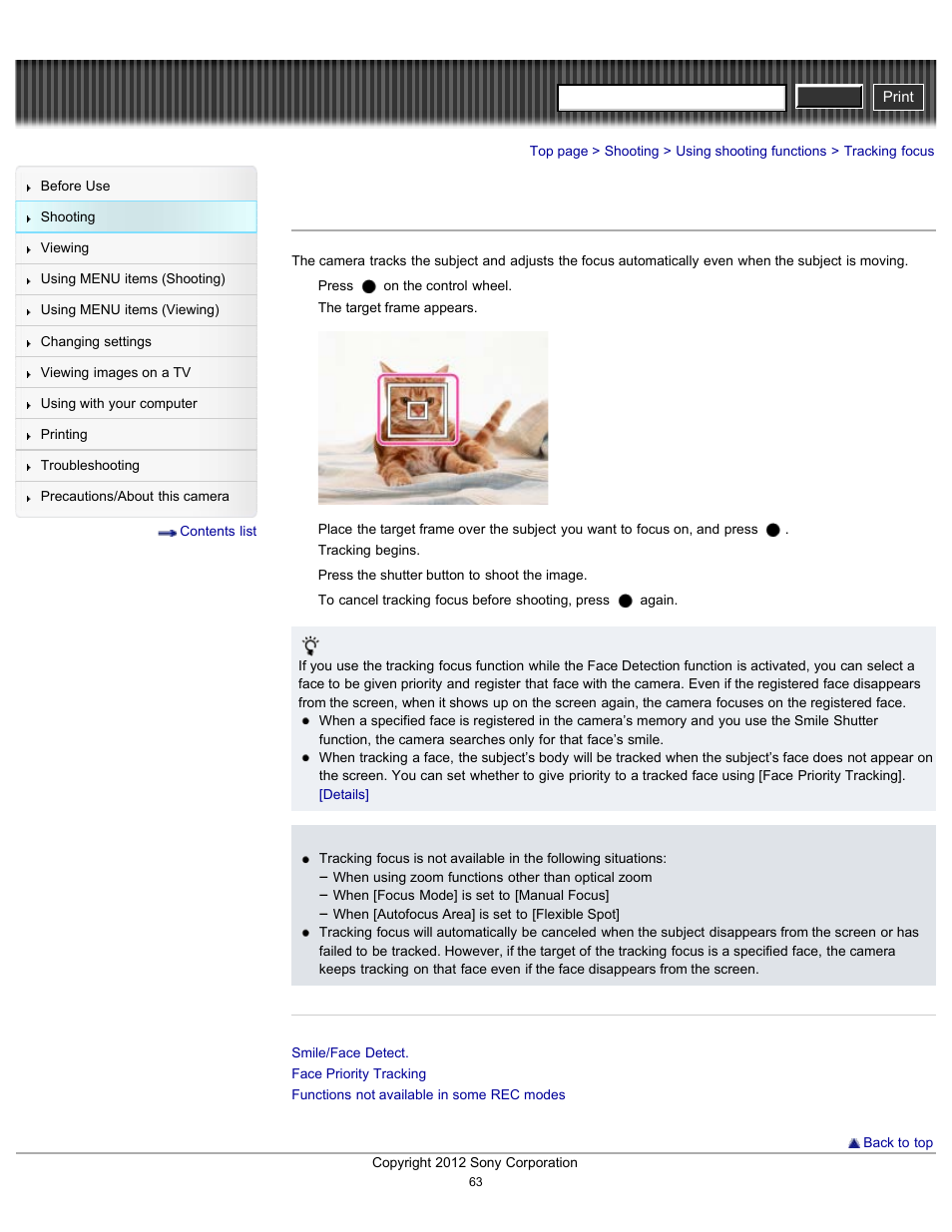 Tracking focus, Cyber-shot user guide | Sony DSC-RX100 User Manual | Page 70 / 259