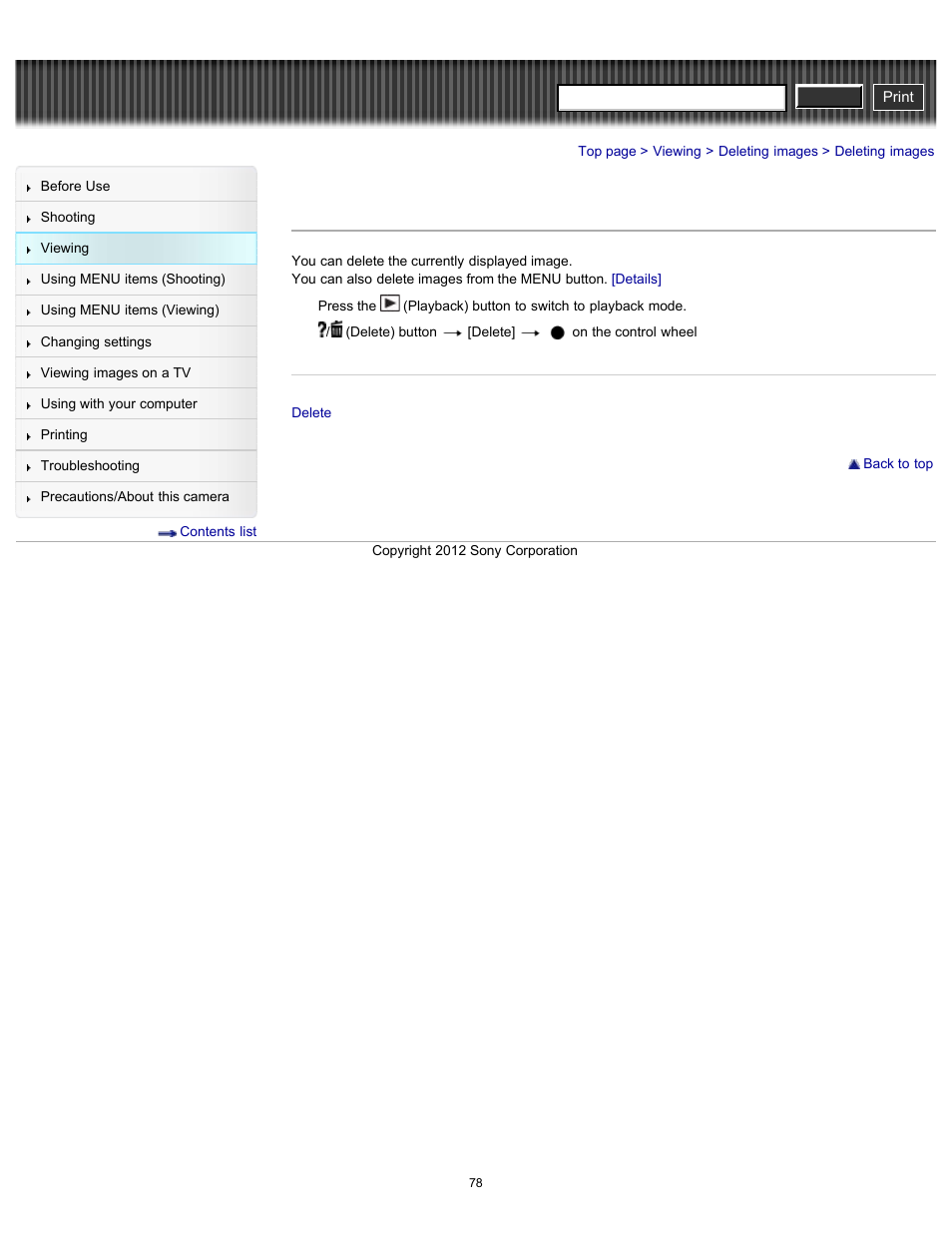 Deleting images, Cyber-shot user guide | Sony DSC-RX100 User Manual | Page 85 / 259