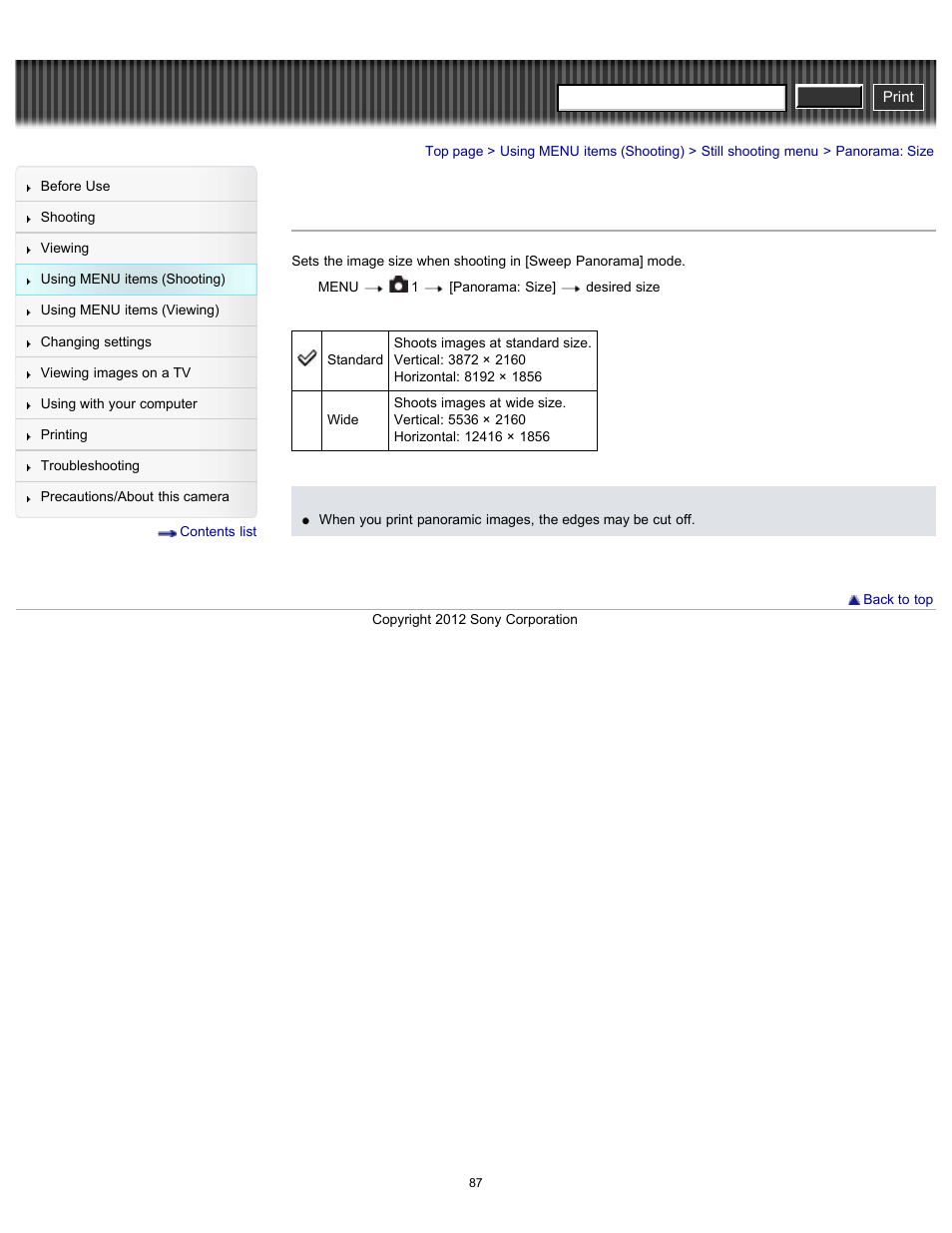 Panorama: size, Cyber-shot user guide | Sony DSC-RX100 User Manual | Page 94 / 259