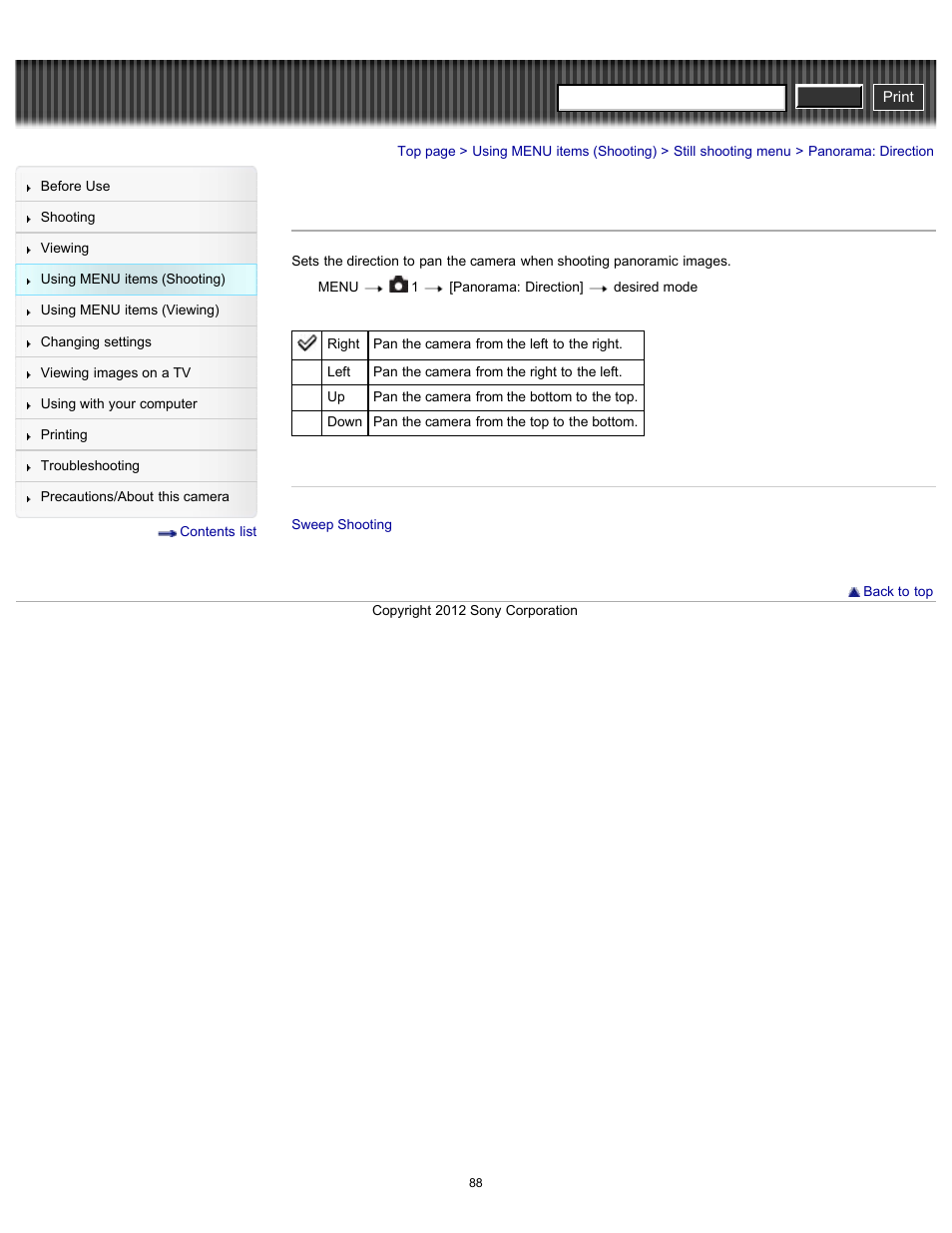 Panorama: direction, Cyber-shot user guide | Sony DSC-RX100 User Manual | Page 95 / 259