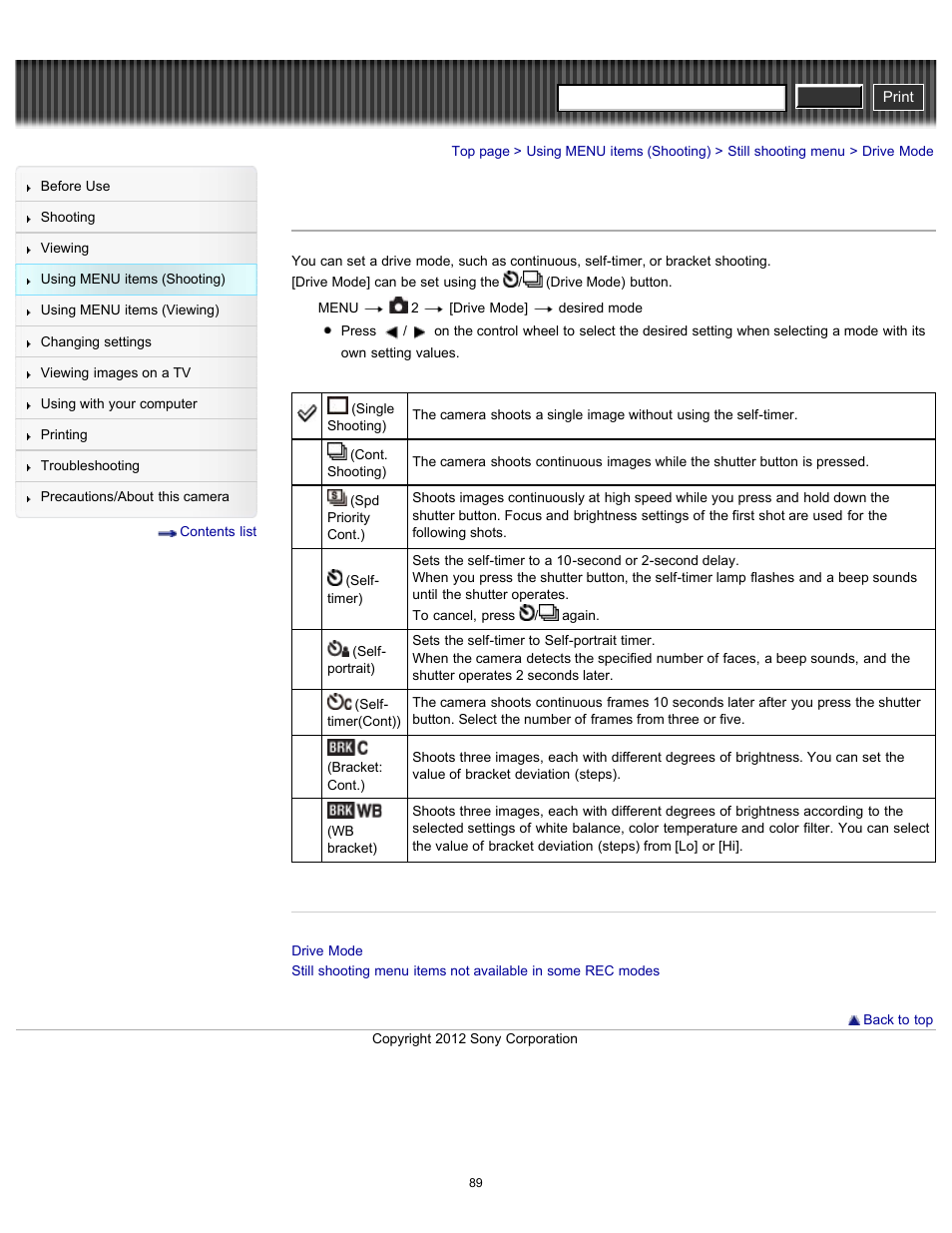 Drive mode, Cyber-shot user guide | Sony DSC-RX100 User Manual | Page 96 / 259