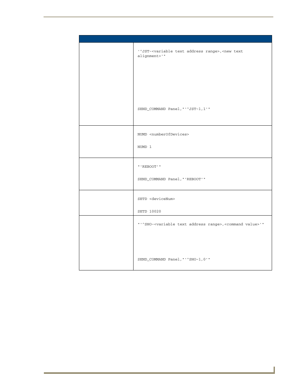 Numd, Reboot, Setd | Jst numd reboot setd ^sho | AMX Mio Modero R-3 User Manual | Page 25 / 32