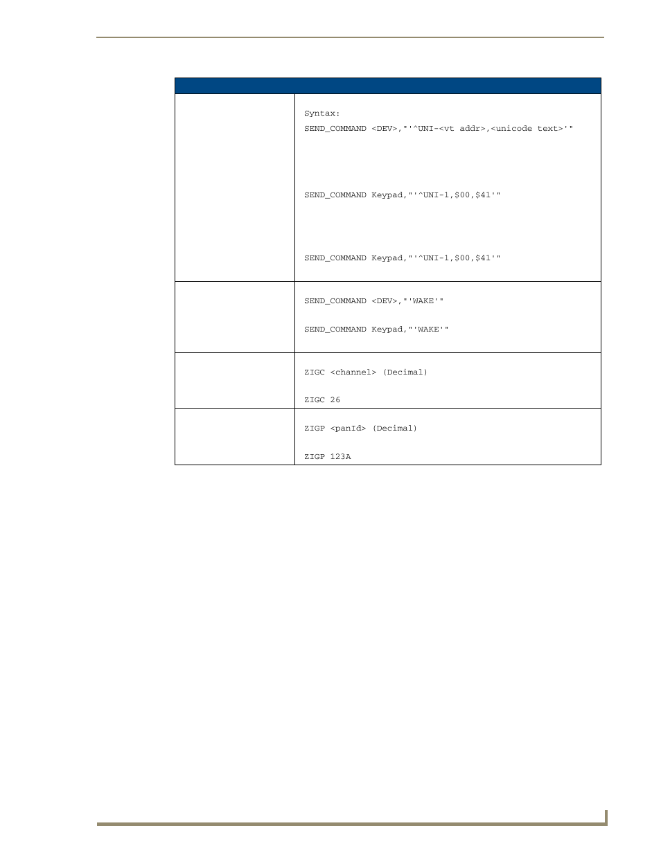 Wake, Zigc, Zigp | Uni wake zigc zigp | AMX Mio Modero R-3 User Manual | Page 27 / 32