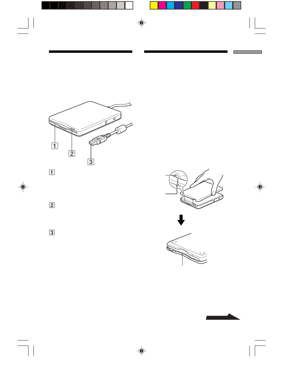 Nome e funzione delle varie parti, Installazione e rimozione del pannello colorato, Installazione e rimozione del supporto dell’unità | Uso dell’unità usb per dischi floppy | Sony M-PF88E User Manual | Page 59 / 128