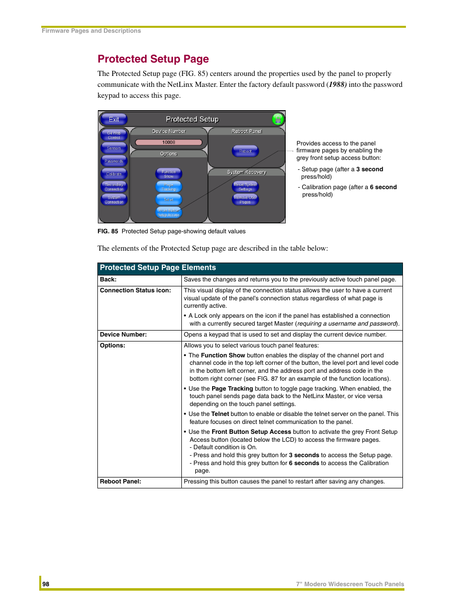 Protected setup page | AMX NXD-CV7 User Manual | Page 106 / 184