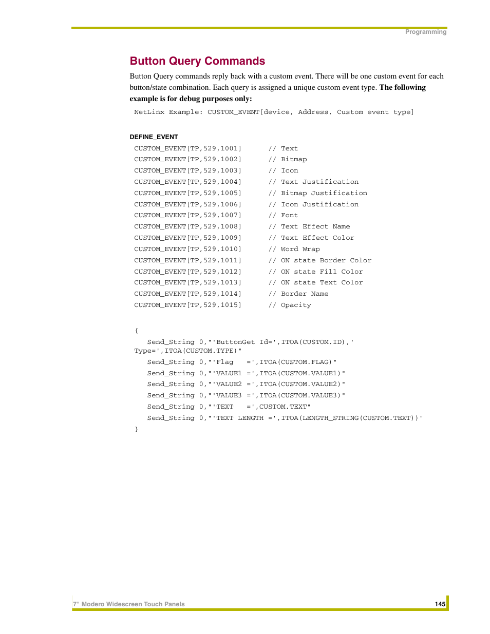 Button query commands | AMX NXD-CV7 User Manual | Page 153 / 184