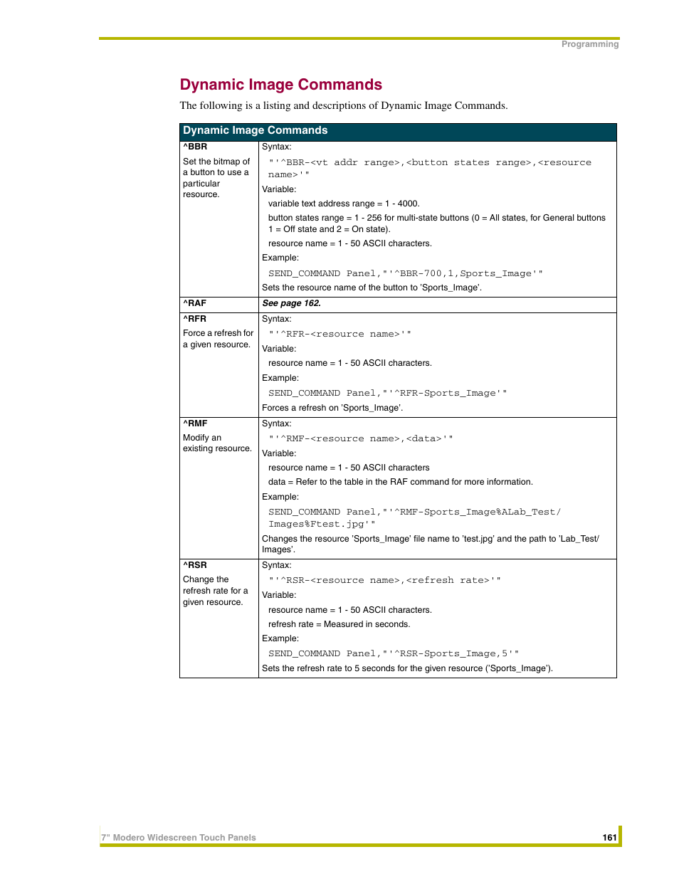 Dynamic image commands | AMX NXD-CV7 User Manual | Page 169 / 184