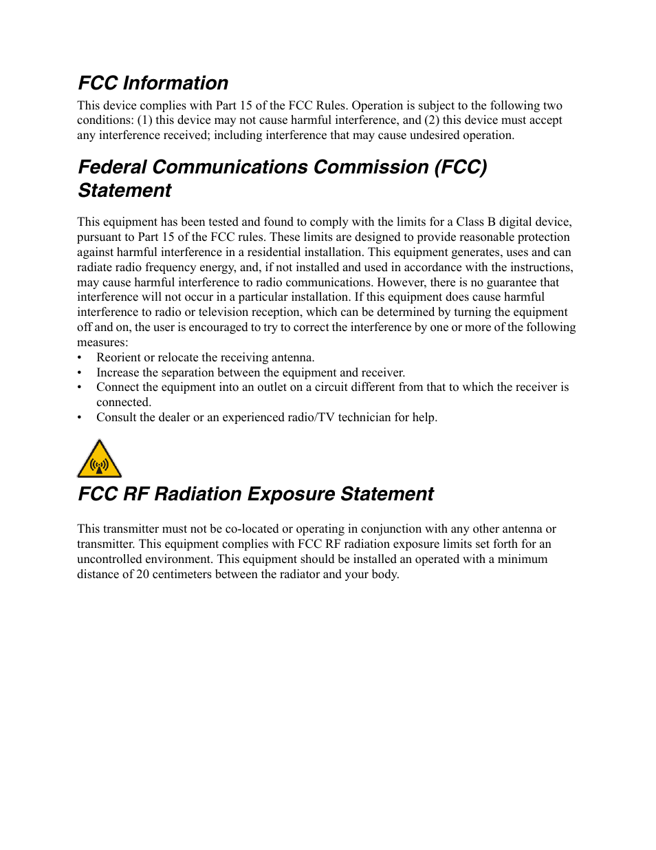 Fcc information, Federal communications commission (fcc) statement, Fcc rf radiation exposure statement | AMX NXD-CV7 User Manual | Page 3 / 184