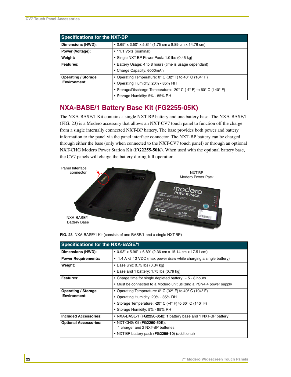 Nxa-base/1 battery base kit (fg2255-05k) | AMX NXD-CV7 User Manual | Page 30 / 184