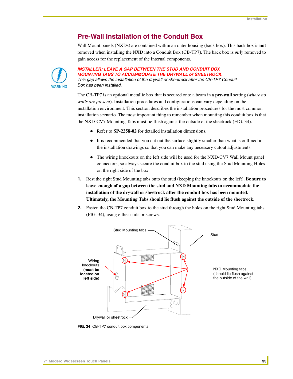 Pre-wall installation of the conduit box | AMX NXD-CV7 User Manual | Page 41 / 184