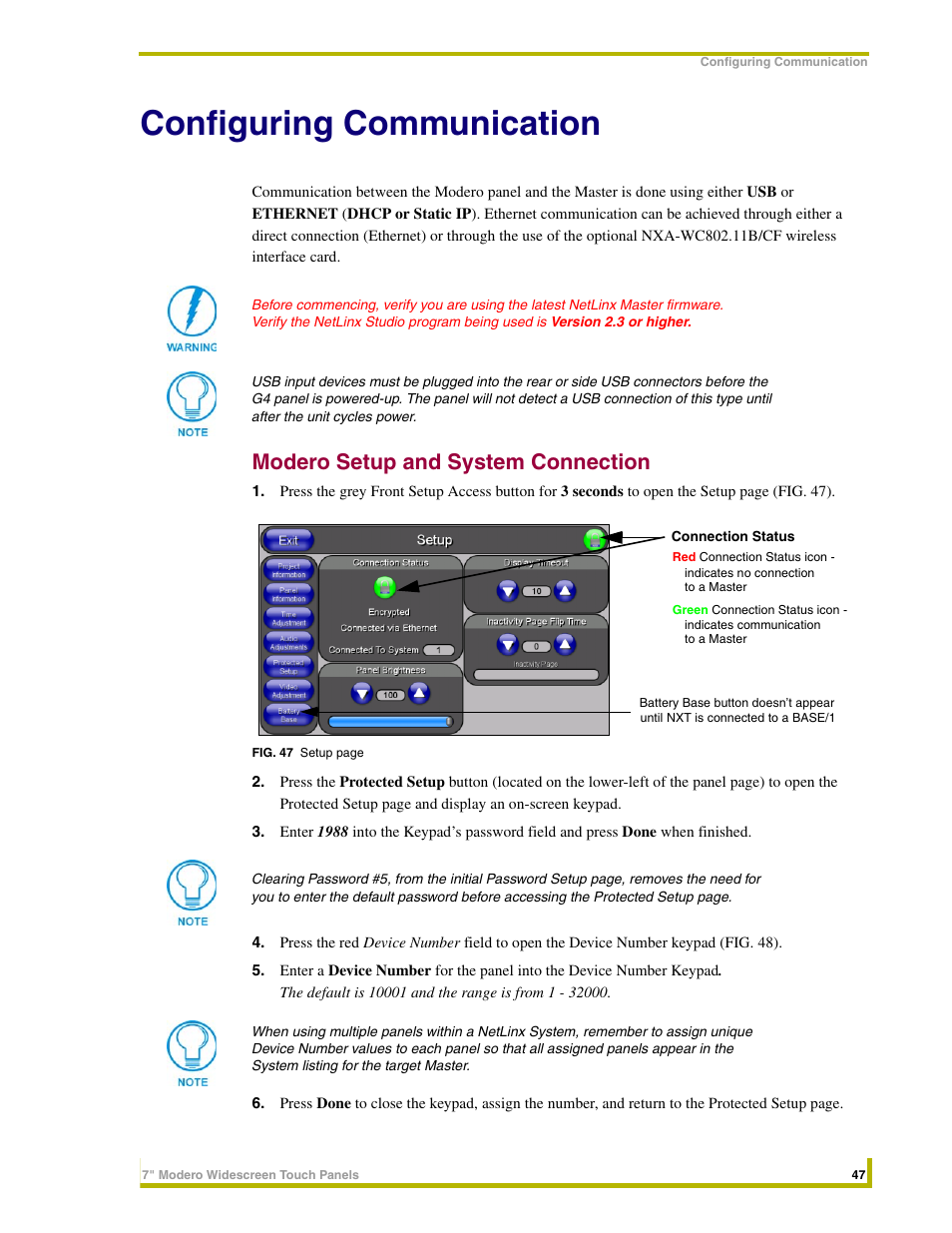 Configuring communication, Modero setup and system connection | AMX NXD-CV7 User Manual | Page 55 / 184