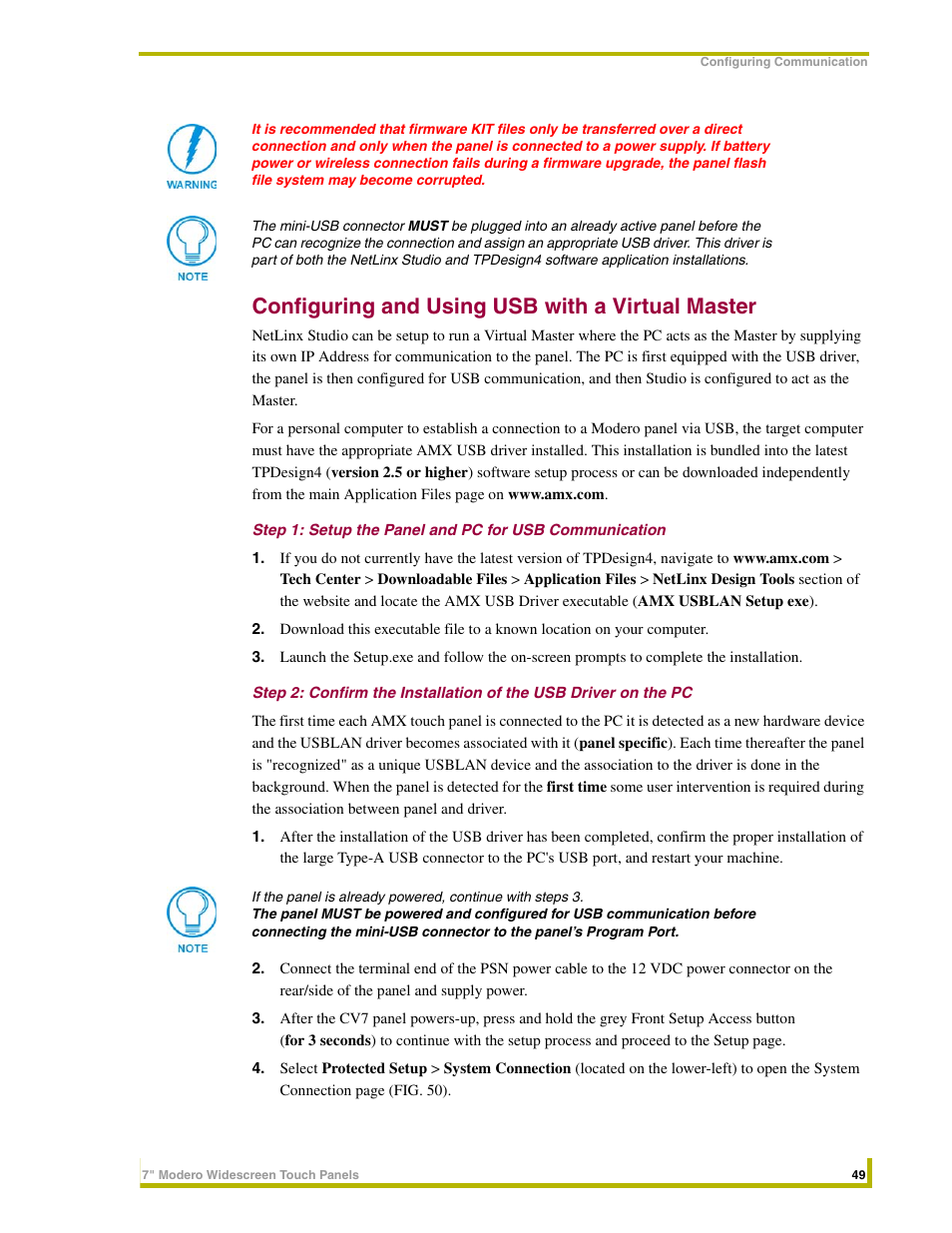 Configuring and using usb with a virtual master | AMX NXD-CV7 User Manual | Page 57 / 184