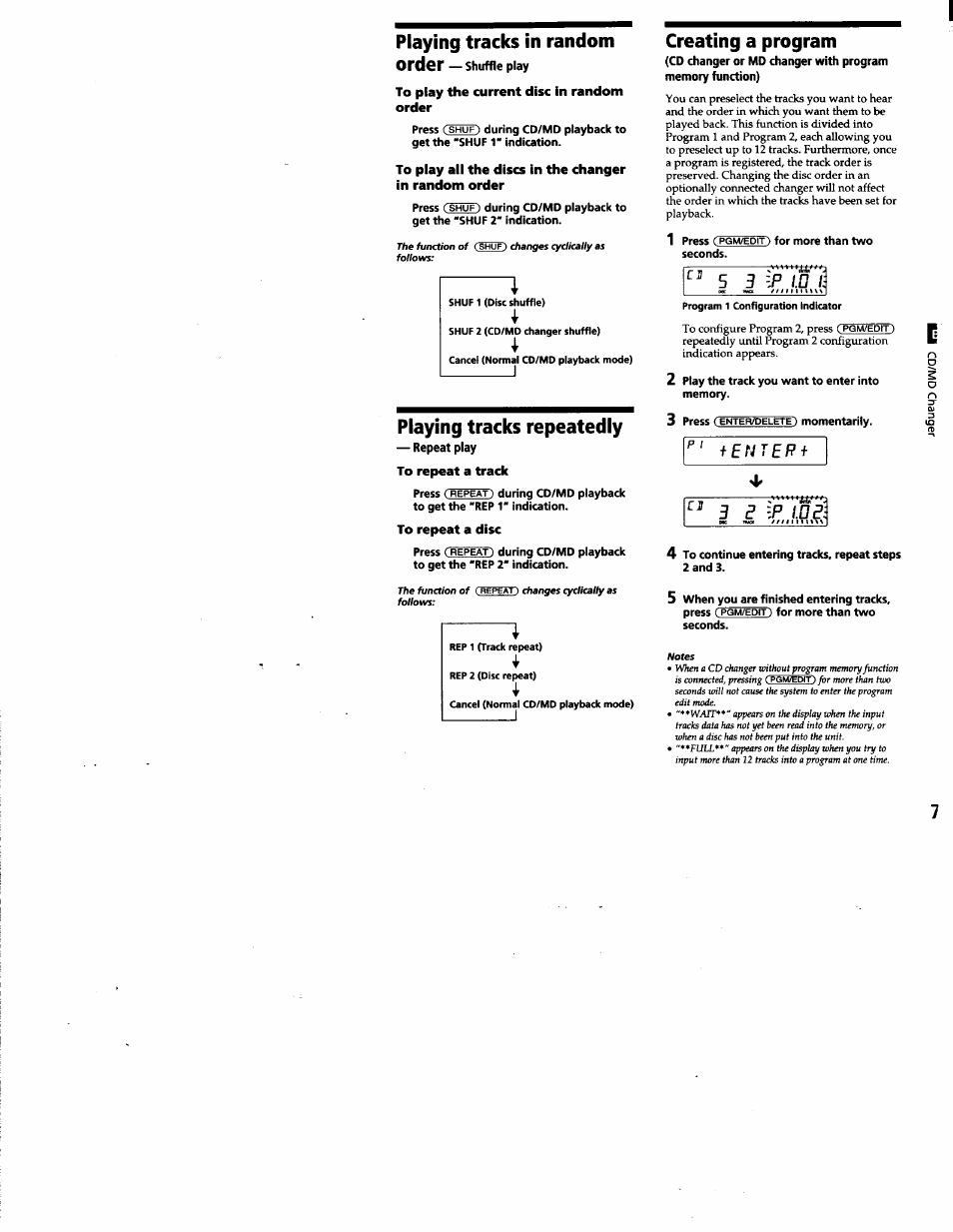 Order — shuffle play, To play the current disc in random order, Repeat play | To repeat a track, To repeat a disc, Shuffle play, Playing tracks in random order, Playing tracks repeatedly, Creating a program, 5 b ip i.d li | Sony CDX-T68PKG User Manual | Page 7 / 16