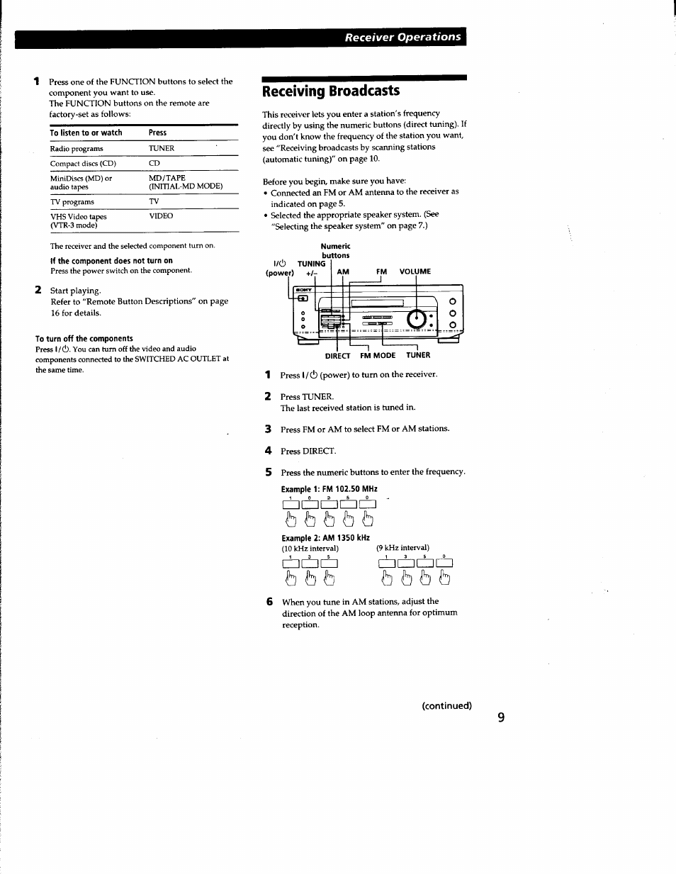 Receiving broadcasts, B b b b b, Example 2: am 1350 khz | Cziacua, B b b b b b b | Sony STR-DE135 User Manual | Page 9 / 17