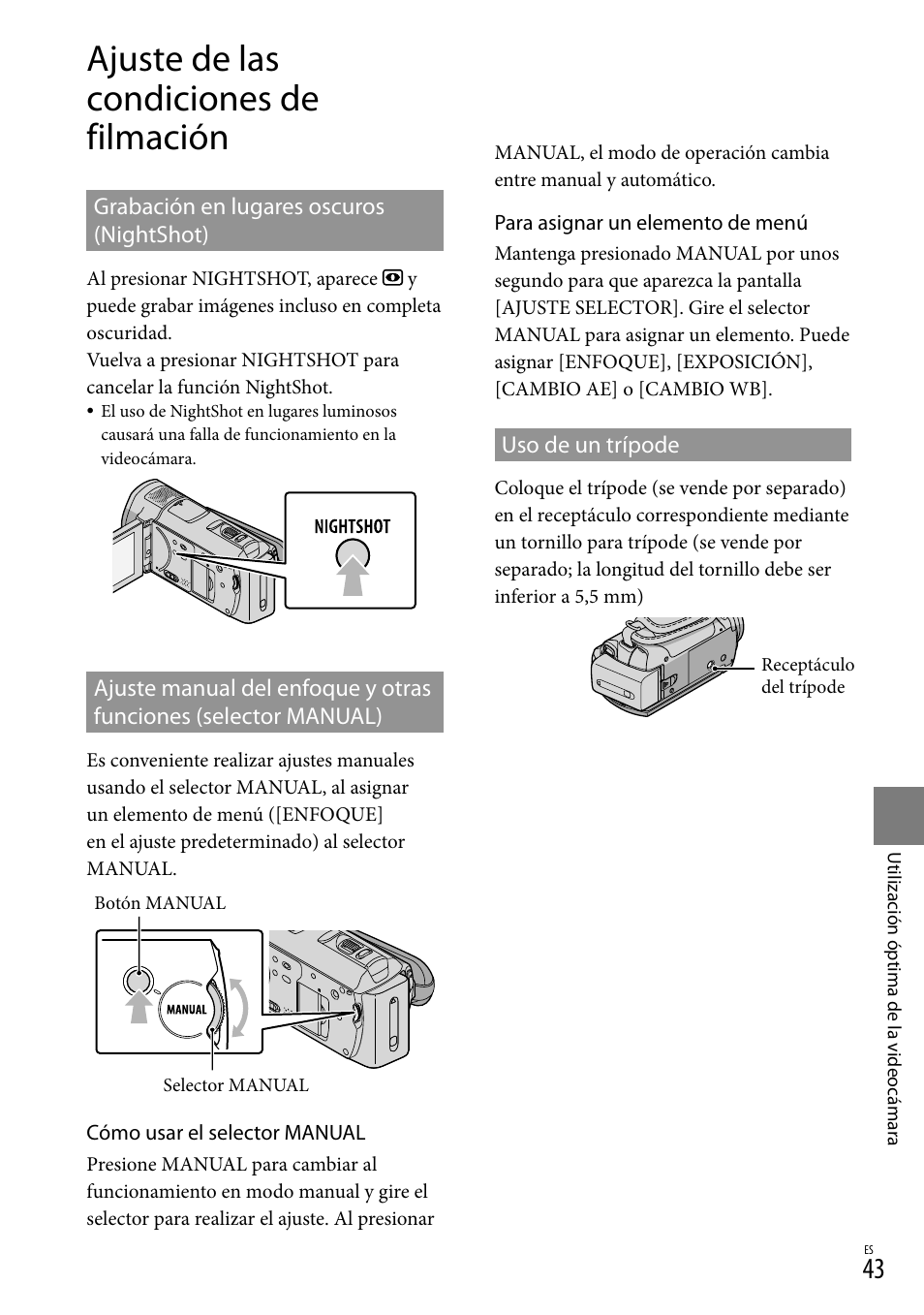 Ajuste de las condiciones de filmación | Sony HDR-CX520V User Manual | Page 111 / 135