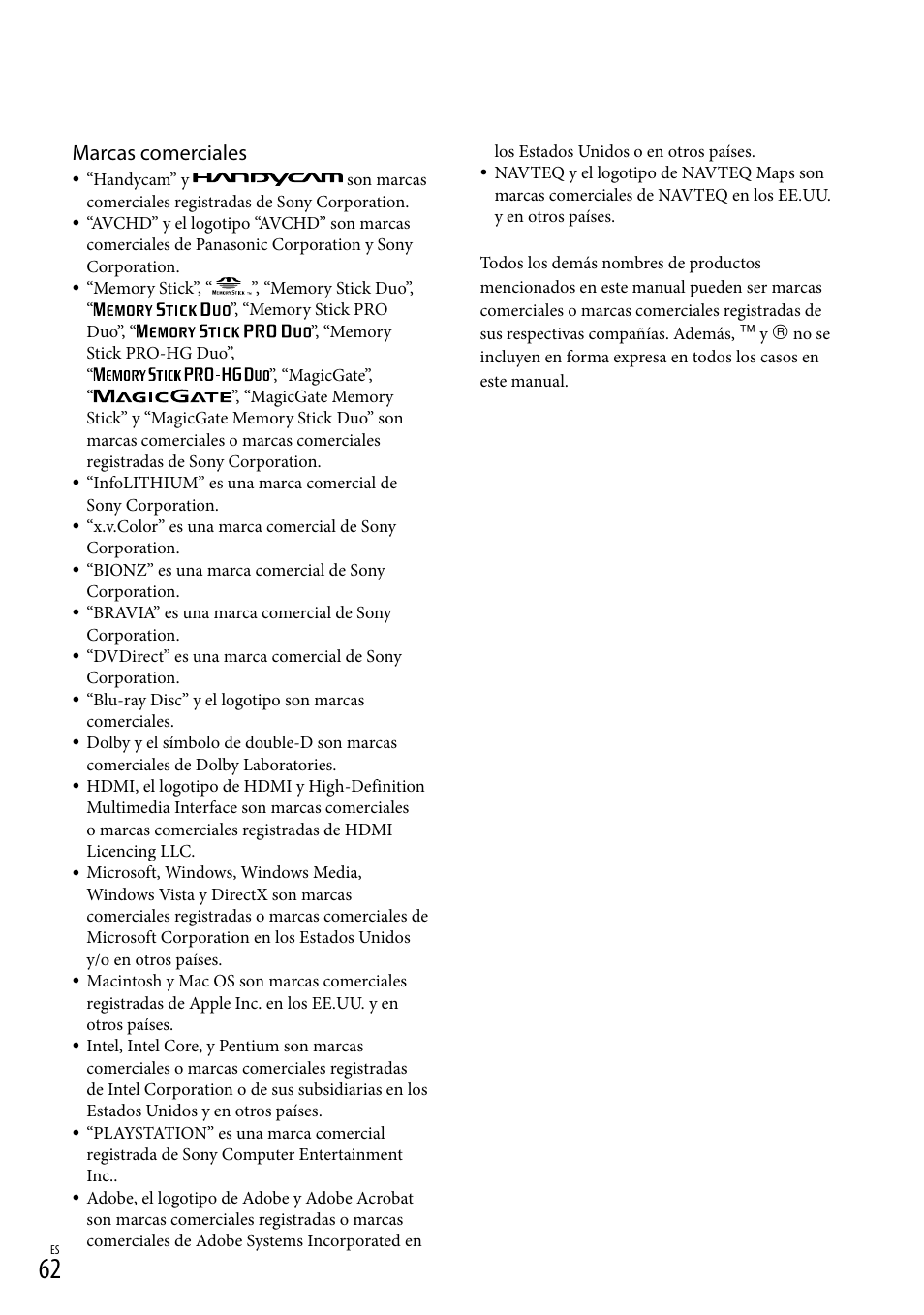 Marcas comerciales | Sony HDR-CX520V User Manual | Page 130 / 135
