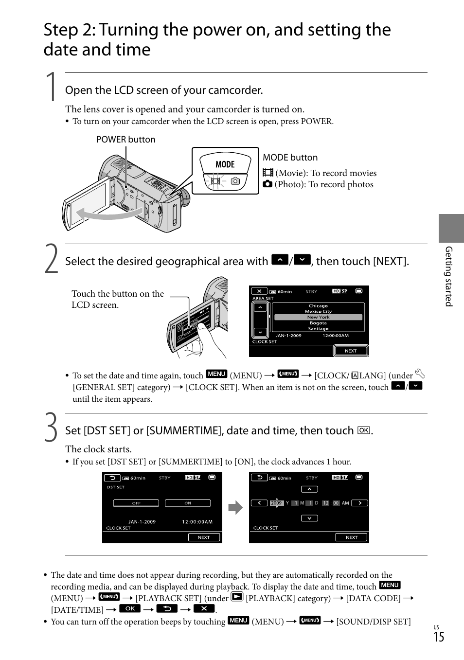 15) o | Sony HDR-CX520V User Manual | Page 15 / 135