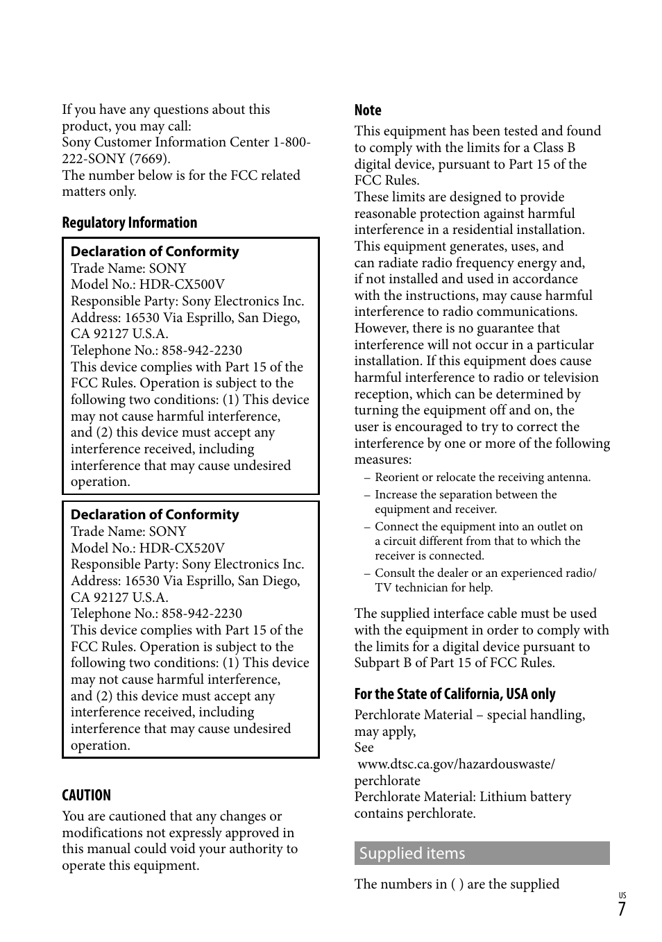 Sony HDR-CX520V User Manual | Page 7 / 135