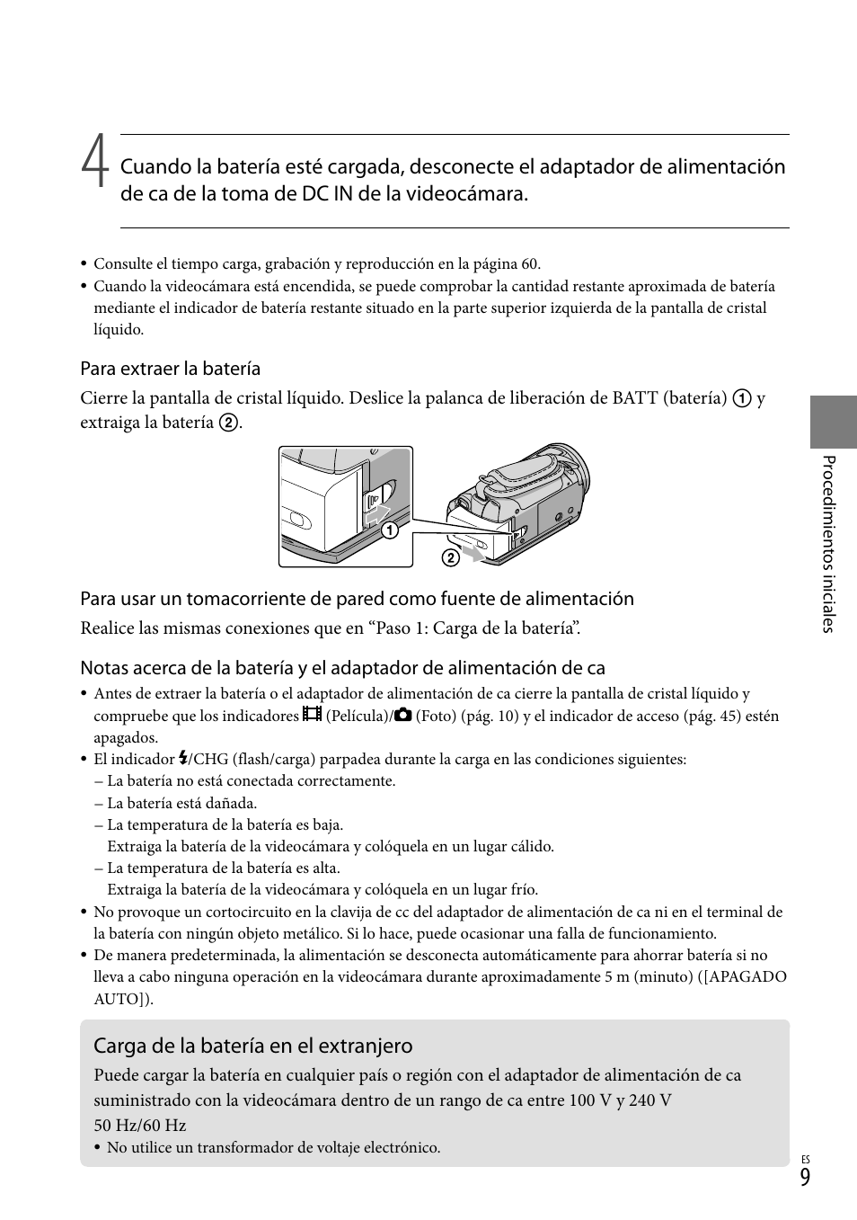 Carga de la batería en el extranjero | Sony HDR-CX520V User Manual | Page 77 / 135