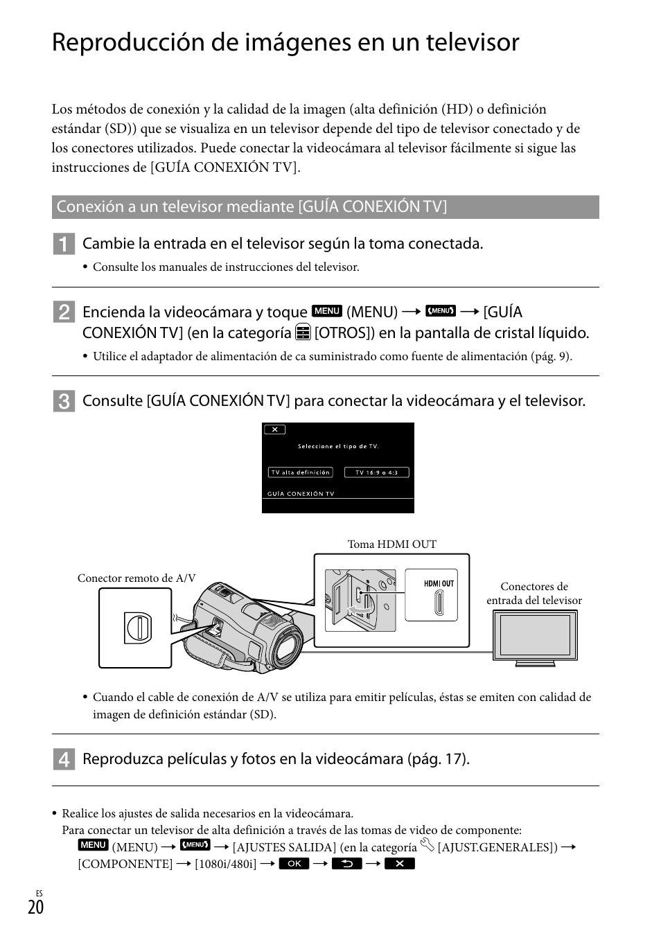 Reproducción de imágenes en un televisor | Sony HDR-CX520V User Manual | Page 88 / 135
