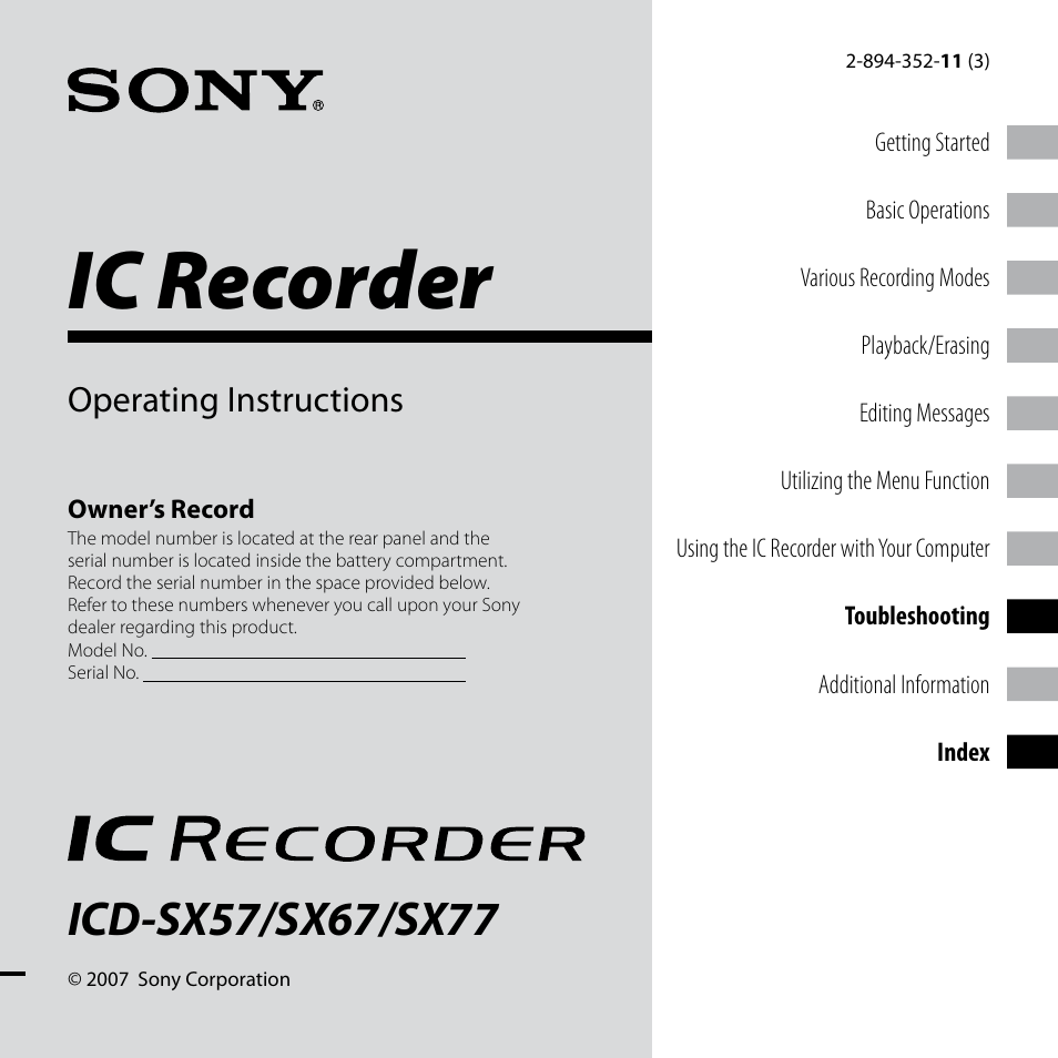 Sony ICD-SX77 User Manual | 92 pages