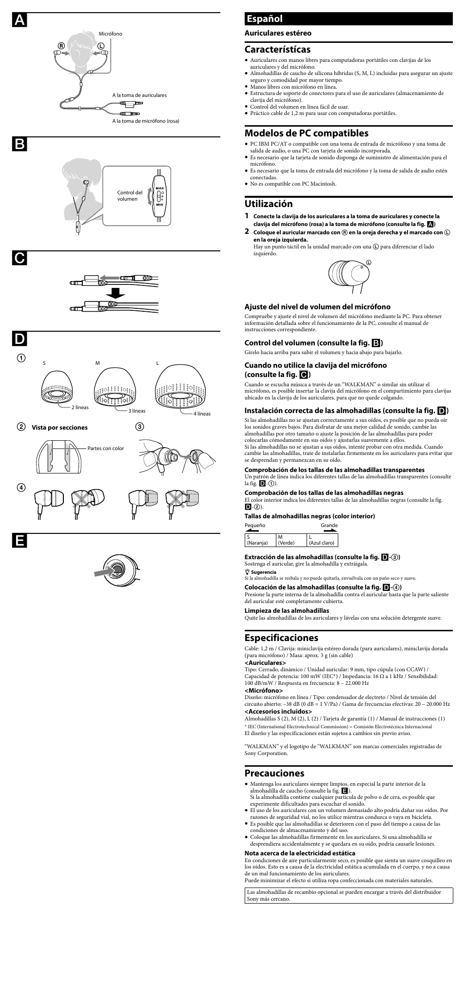 Español, Característícas, Modelos de pc compatibles | Utilización, Especificaciones, Precauciones | Sony DR-EX13DPV User Manual | Page 2 / 2