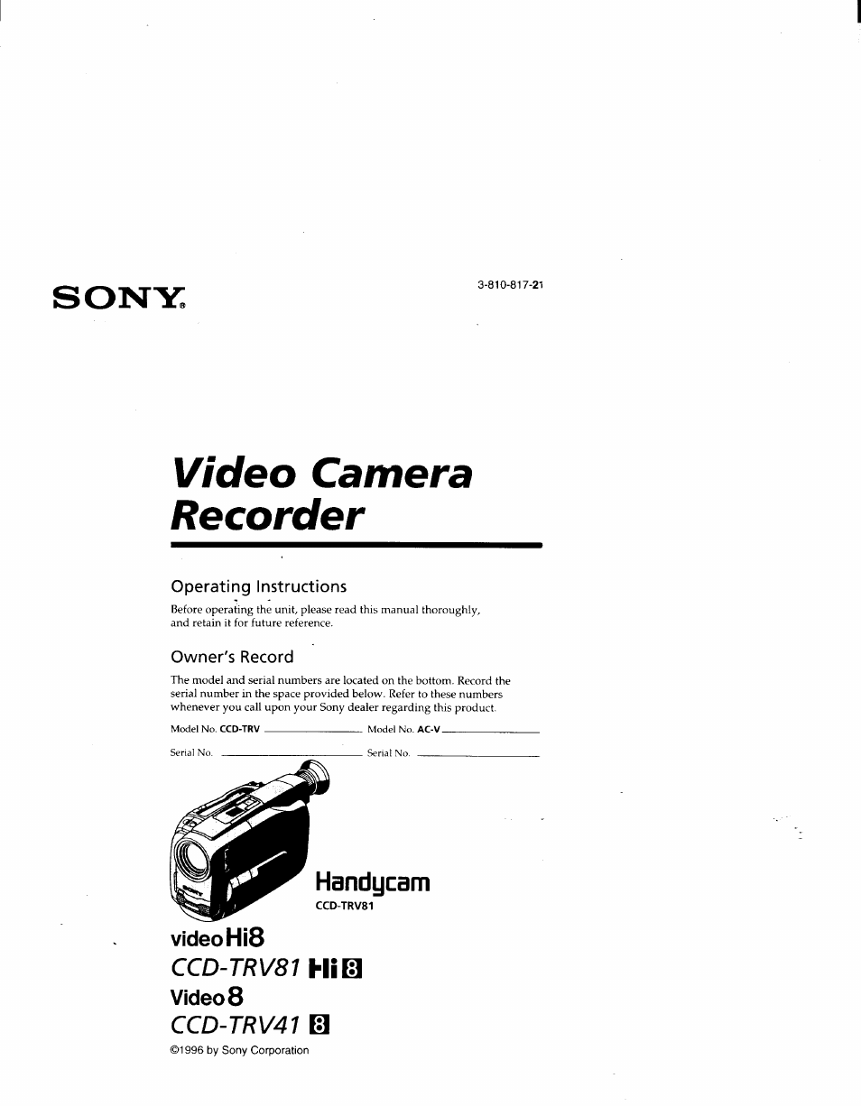 Sony CCD-TRV41 User Manual | 86 pages