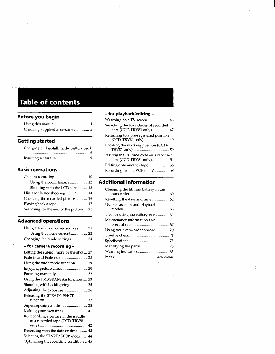 Sony CCD-TRV41 User Manual | Page 3 / 86