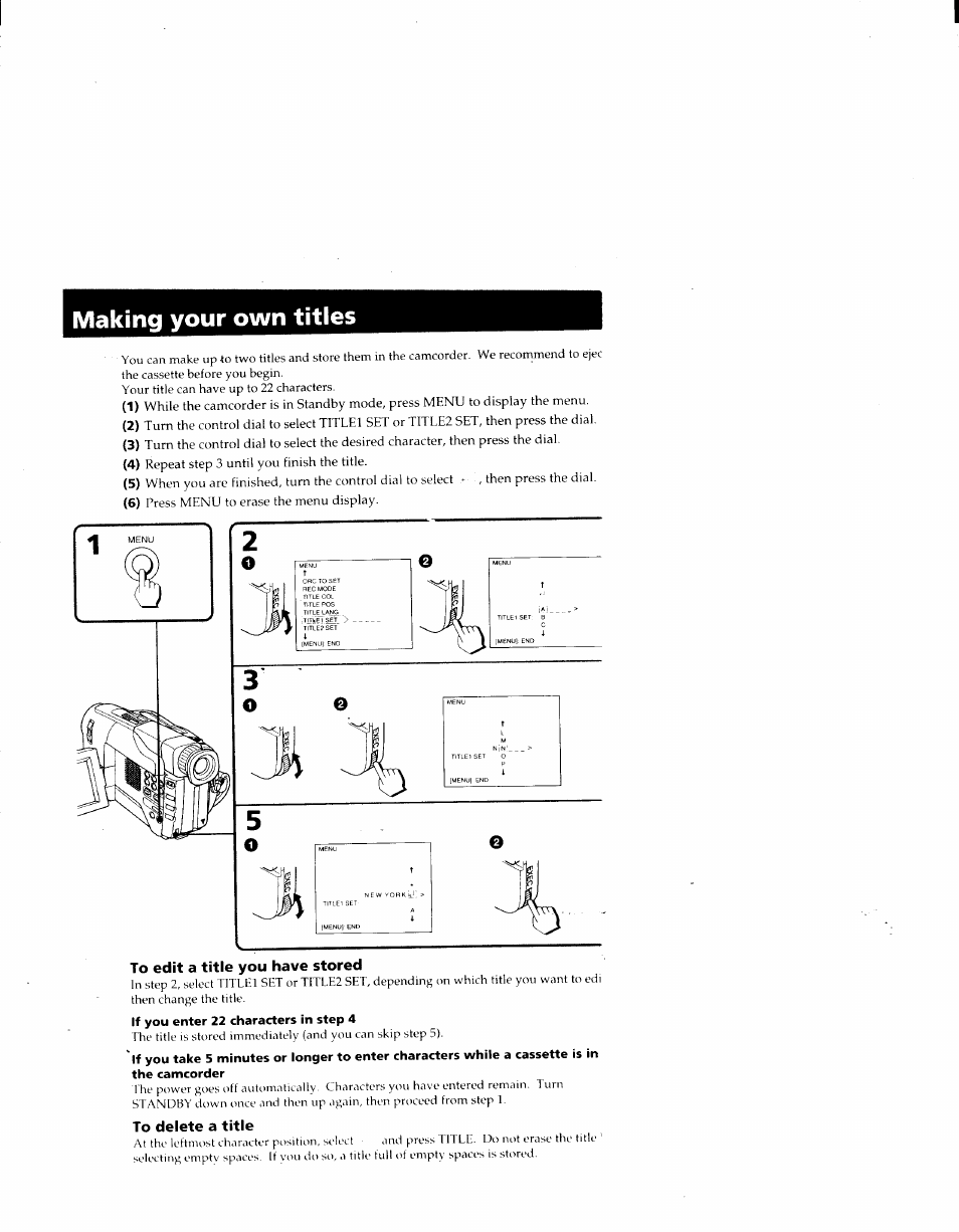 Making your own titles, To edit a title you have stored, To delete a title | Sony CCD-TRV41 User Manual | Page 41 / 86
