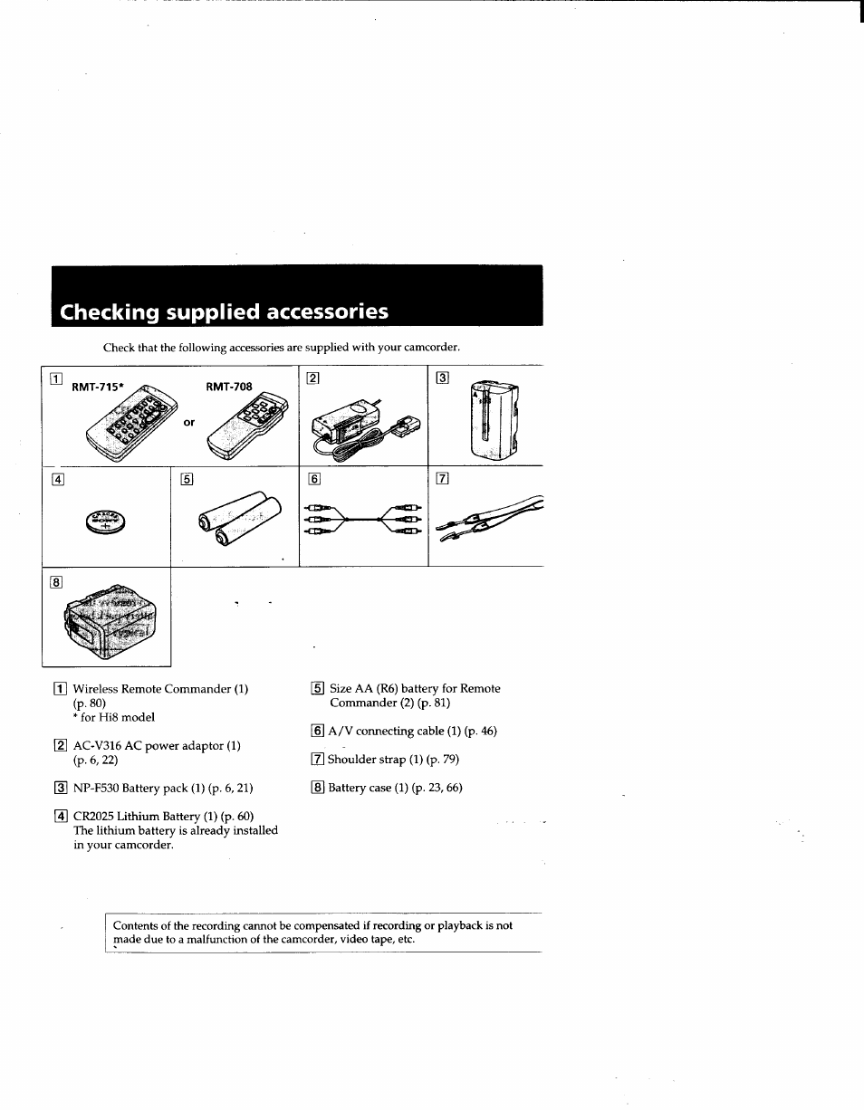 Checking supplied accessories | Sony CCD-TRV41 User Manual | Page 5 / 86