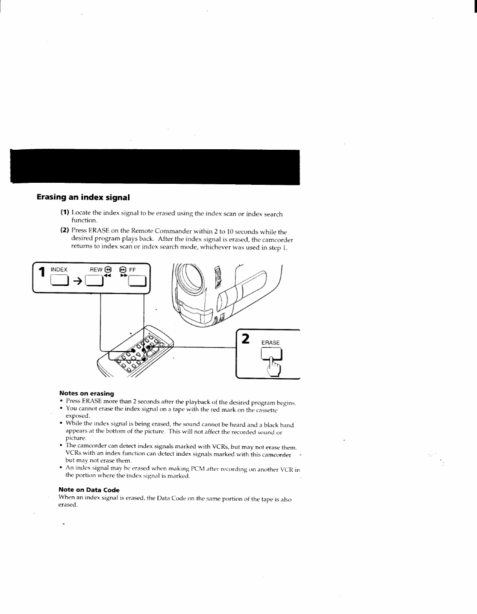 Erasing an index signal, Notes on erasing, Note on data code | Sony CCD-TRV41 User Manual | Page 55 / 86