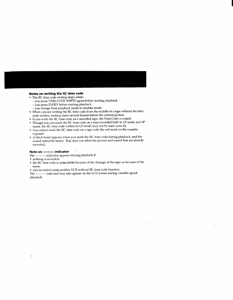 Notes on writing the rc time code, Note on indicator | Sony CCD-TRV41 User Manual | Page 57 / 86
