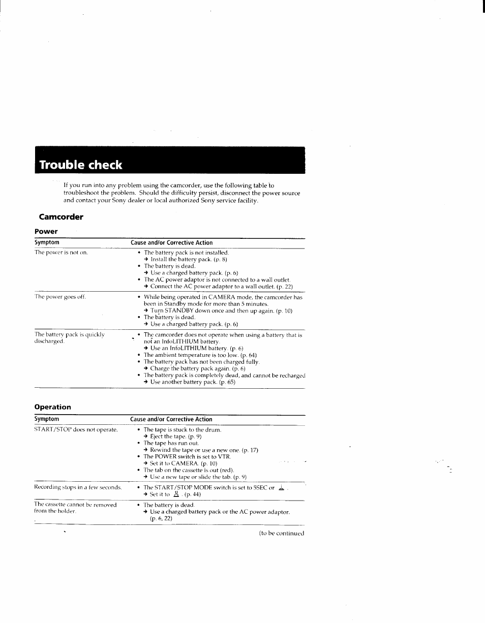 Trouble check i | Sony CCD-TRV41 User Manual | Page 73 / 86