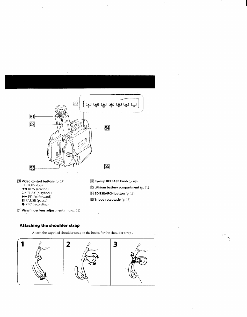 Attaching the shoulder strap | Sony CCD-TRV41 User Manual | Page 81 / 86