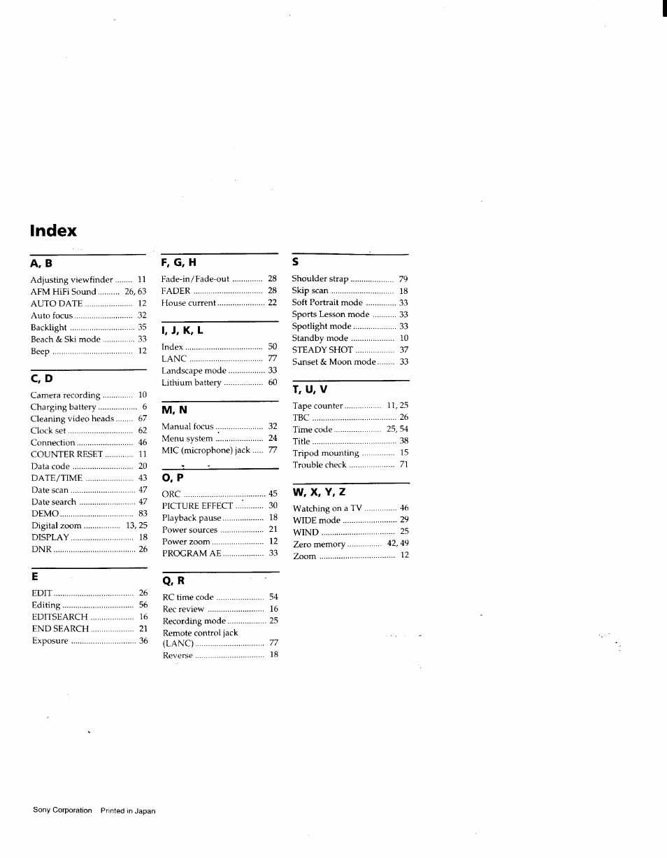 Index | Sony CCD-TRV41 User Manual | Page 86 / 86